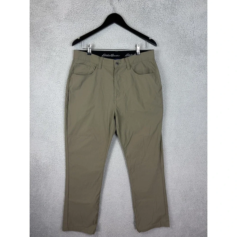 Eddie Bauer Pants Mens 36x30 Beige Nylon Stretch Chino Casual Travel Outdoor Men
